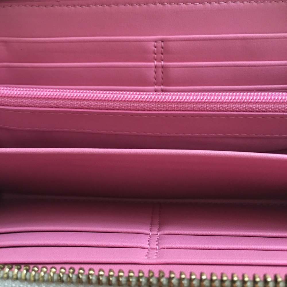 Coach Heritage Accordion Wallet Stripe Signature Tan Pink Monogram Canvas Zip - Picture 9 of 10